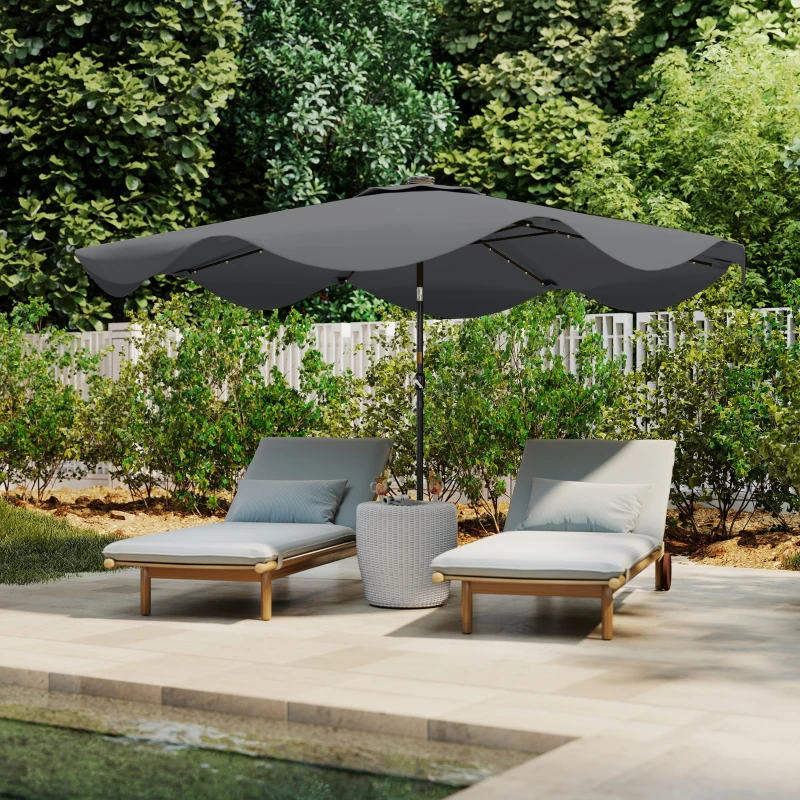 Outsunny Solar Patio Umbrella with LED and Tilt, Outdoor Market Table Umbrella Parasol with Crank, 10 x 10 ft, Dark Grey