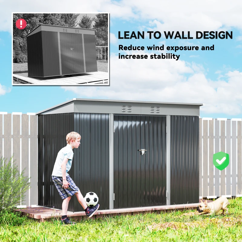 Outsunny 9' x 4' Galvanized Steel Garden Storage Shed with Lockable Doors, Gloves and 2 Air Vents for Backyard, Patio, Lawn