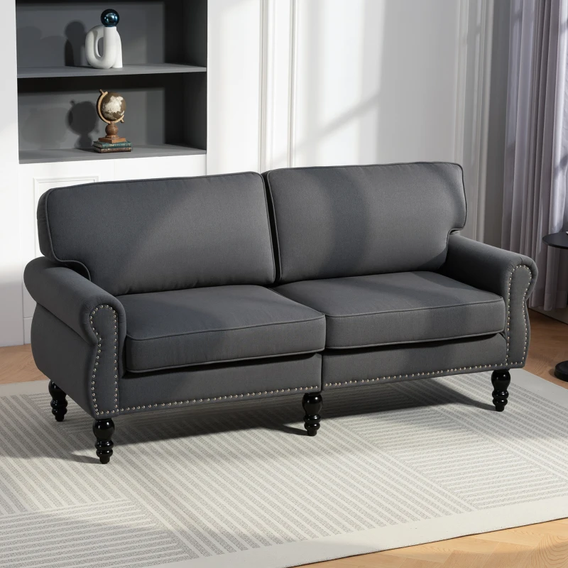 HOMCOM Stylish Midback Double Sofa with Sponge Padding, 2 Seater Sofa Couch, with Rubber Wood Leg, Dark Grey
