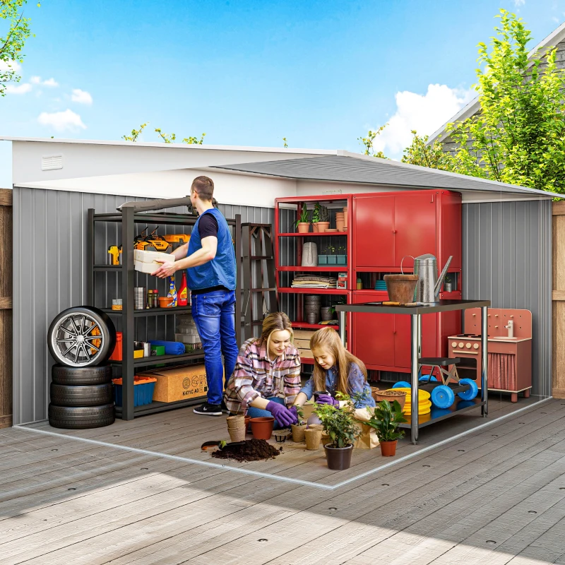 Outsunny 11' x 9' Steel Garden Storage Shed, Outdoor Metal Tool House with Double Sliding Doors & 2 Air Vents, Green