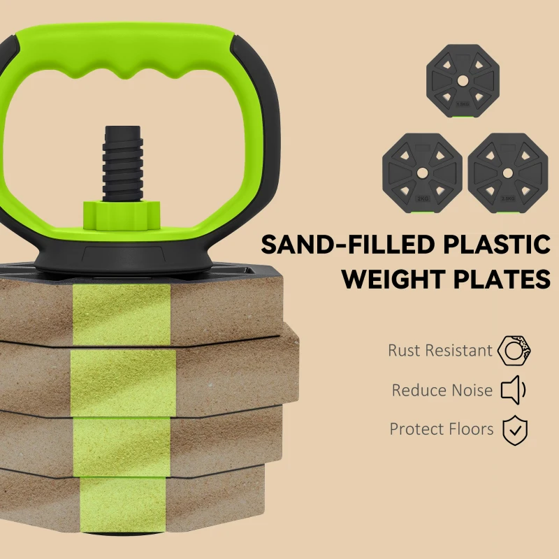 Soozier 6-in-1 Adjustable Dumbbell Set, Used as Kettlebell, Barbell, Dumbbell, Push-Up Stand, 55lbs Free Weights Set, Green