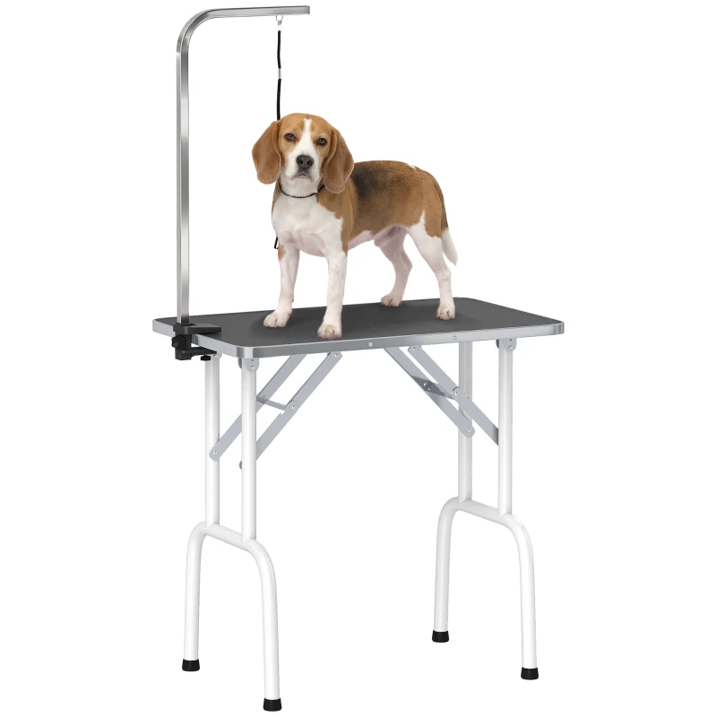 PawHut Foldable Pet Grooming Table for Dogs Cats with Adjustable Arm, Non-slip Surface, Black