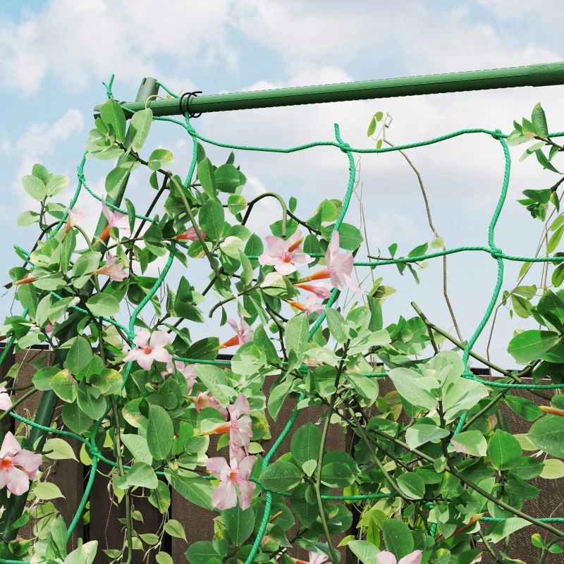 Outsunny Cucumber Trellis for Climbing Plants, Adjustable A-Frame Garden Trellis with Climbing Net, 20 Metal Clips, 4 Net Straps
