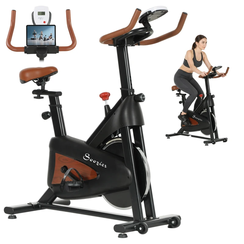Soozier Quiet Stationary Exercise Bike with Adjustable Resistance, Seat, Black