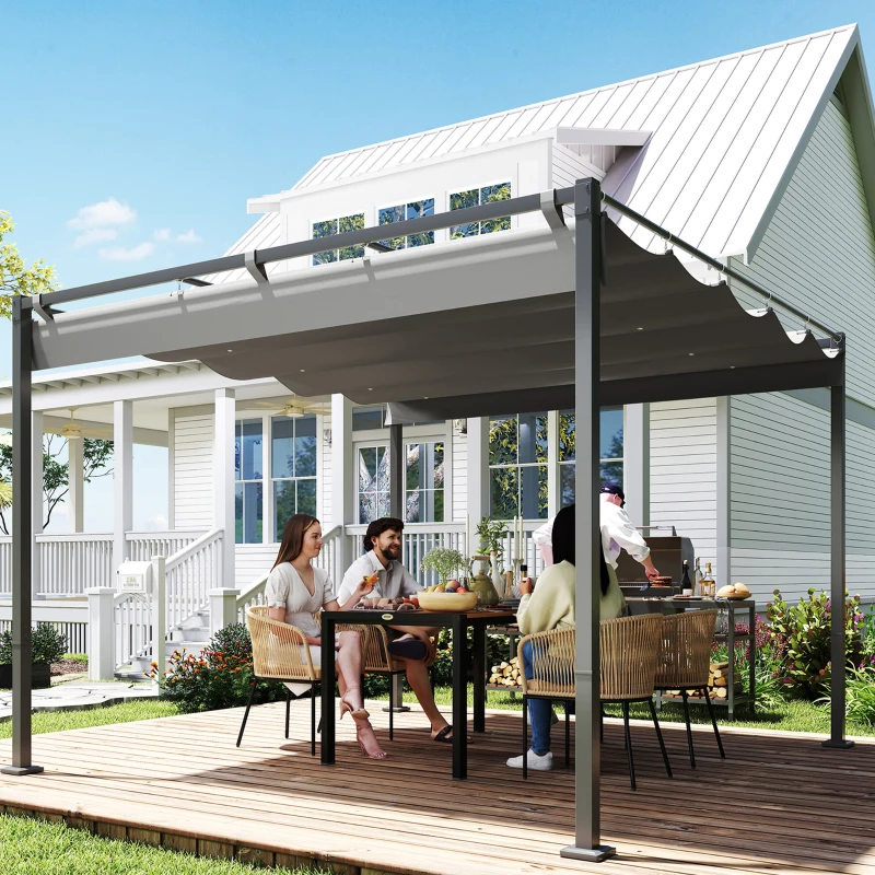 Outsunny 10' x 10' Outdoor Gazebo, Retractable Pergola Canopy with Magnetic Fixture, UPF30+ Metal Pergola Kit, Grey