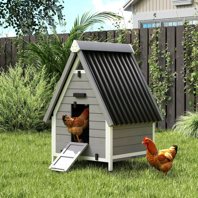PawHut Chicken Coop for 2 Chickens, Outdoor Wooden Chicken House with Removable Nesting Box & Roosting Bar, Tray, Ramp