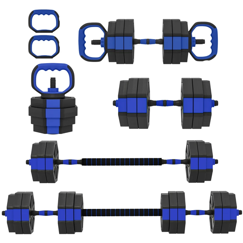 Soozier 6-in-1 Adjustable Dumbbell Set, Used as Kettlebell, Barbell, Dumbbell, Push-Up Stand, 66lbs Free Weights Set, Blue