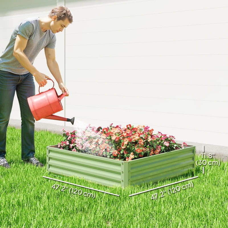 Outsunny 4' x 4' x 1' Raised Garden Bed Galvanized Steel Planter Box for Vegetables, Flowers, Herbs, Light Green