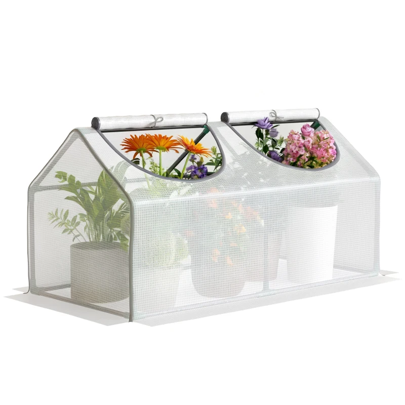 Outsunny Portable Mini Tunnel Greenhouse Garden Warm House with 2 Windows Steel Frame PE Cover, 47" x 24" x 24", White
