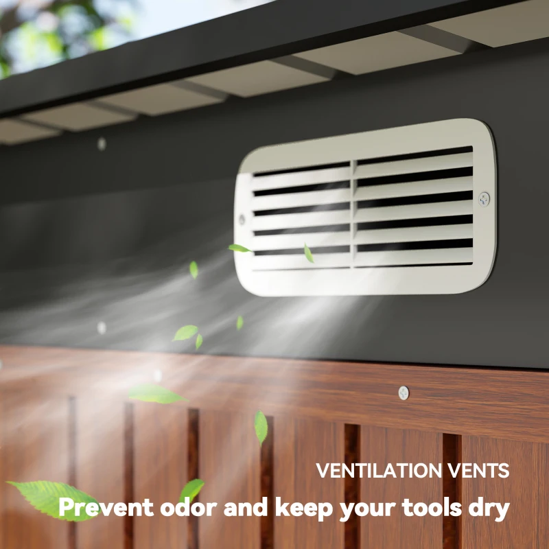 Outsunny 8 x 4FT Galvanized Garden Storage Shed, Metal Outdoor Shed with Double Doors and 2 Vents, Teak