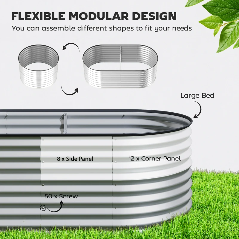 Outsunny 5 x 2.5 x 2 ft Galvanized Raised Garden Bed, Easy DIY Oval Planter Box with Safety Edging and Gloves, Silver