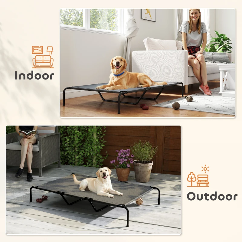 PawHut Elevated Dog Bed, Outdoor Dog Cot, Raised Dog Bed for Large Dogs with Breathable Mesh, Grey