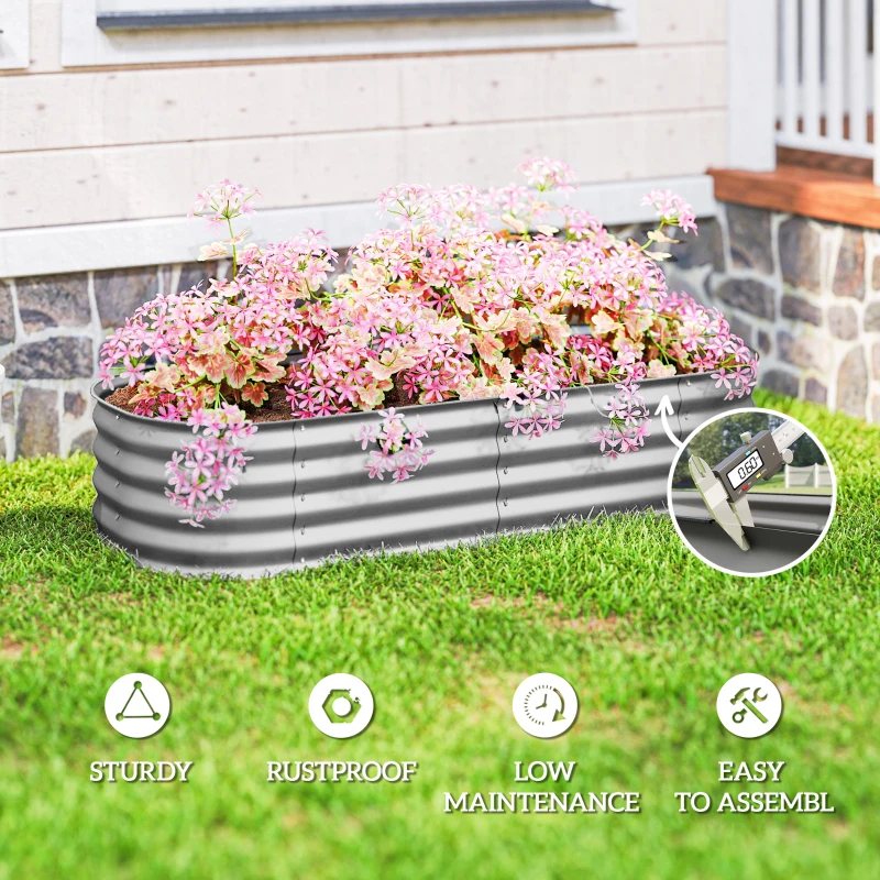 Outsunny 4.9 x 2 x 1ft Galvanized Raised Garden Bed Kit, Metal Planter Box with Safety Edging, Silver