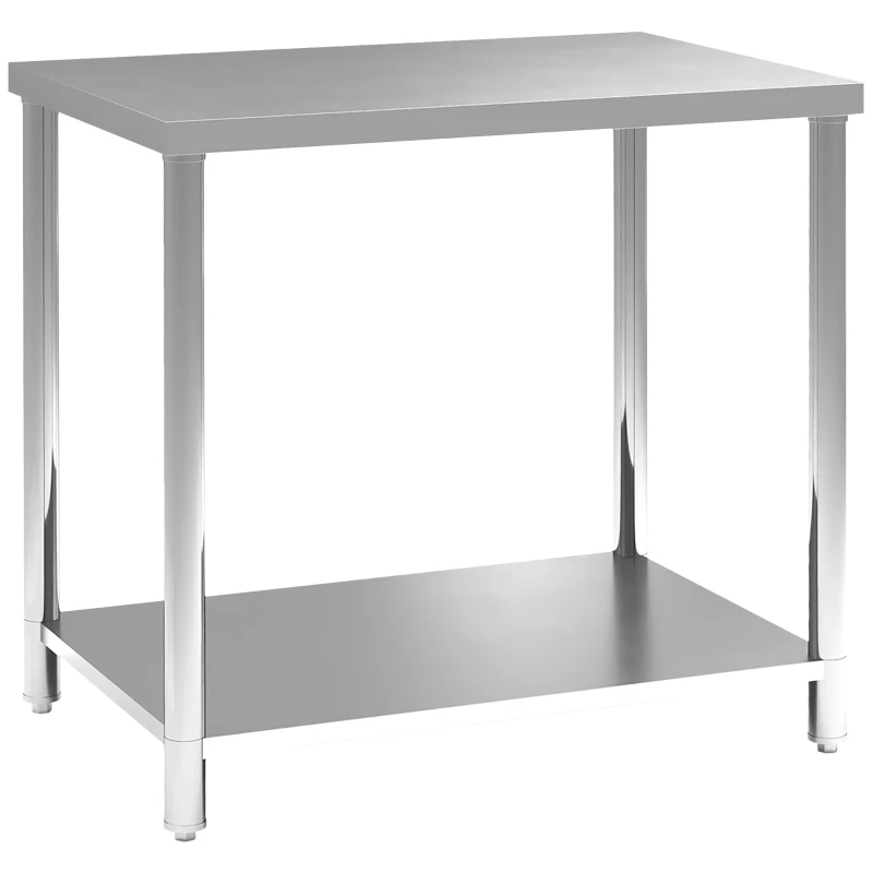 HOMCOM Stainless Steel Workbench, 35 x 24 x 34 Inch, Heavy Duty Work Prep Table with Shelf, Workbench for Kitchen, Garage