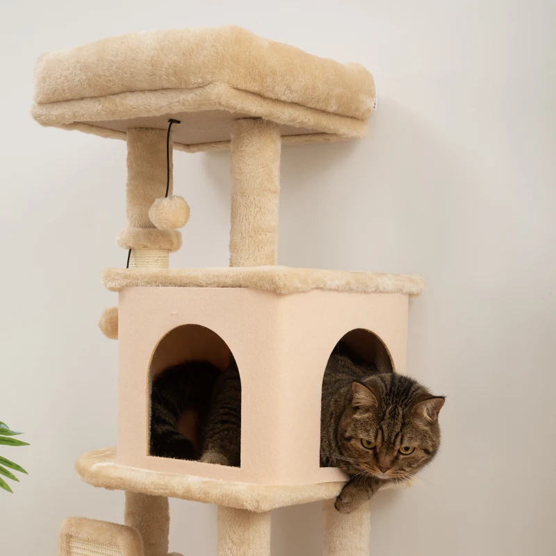 PawHut 41 Inch Cat Tree with Scratching Posts, Cat Bed, Condo, Grooming Brush, Jumping Platforms, Toy Balls, Anti-tip Kit