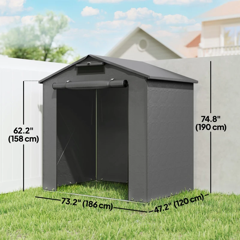 Outsunny 6' x 4' Portable Shed, Waterproof Bike Tent with Roll-up Zipper Door, Vent and Galvanised Metal Frame, Dark Grey