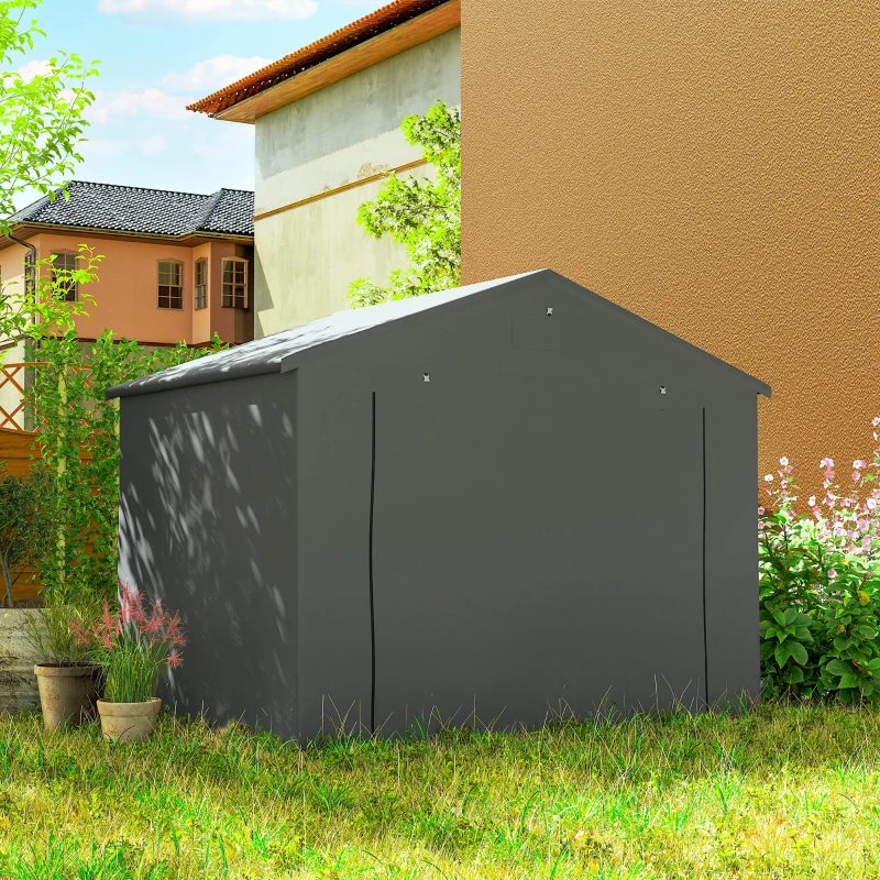Outsunny 8' x 6' Portable Shed, Waterproof Bike Tent with Roll-up Zipper Door, Vent and Galvanised Metal Frame, Dark Grey