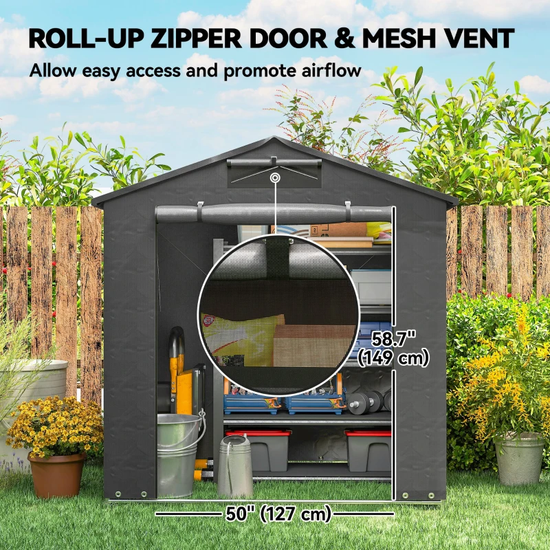 Outsunny 6' x 4' Portable Shed, Waterproof Bike Tent with Roll-up Zipper Door, Vent and Galvanised Metal Frame, Dark Grey