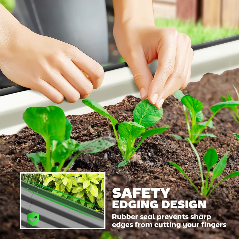 Outsunny 6' x 3' x 1' Large Outdoor Planter Box, Galvanized Raised Garden Bed with Metal Plant Stake, Dark Grey