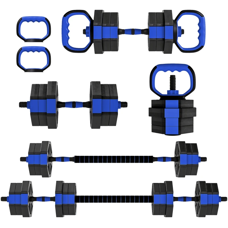 Soozier 6-in-1 Adjustable Dumbbell Set, Used as Kettlebell, Barbell, Dumbbell, Push-Up Stand, 44lbs Free Weights Set, Blue