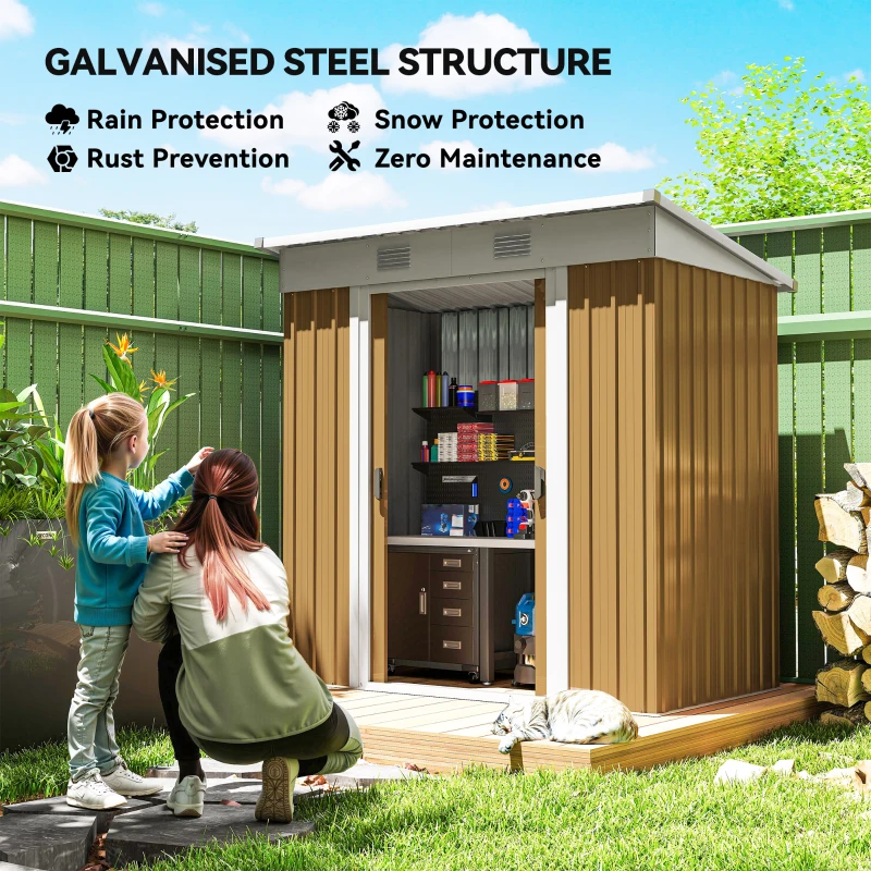 Outsunny 6' x 4' Outdoor Storage Shed, Metal Garden Shed with Lockable Sliding Doors and Vents, Yellow