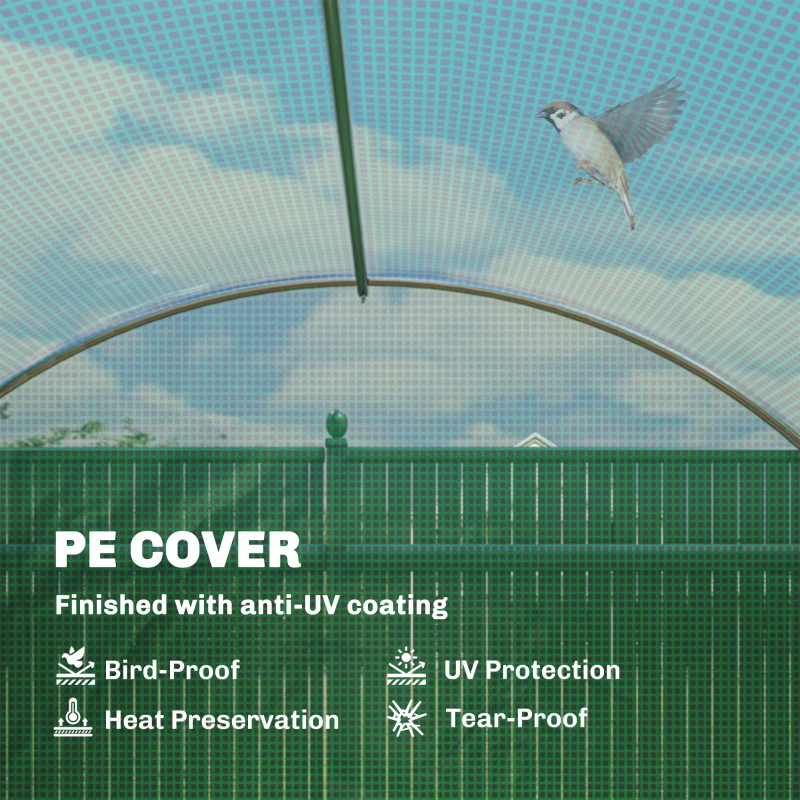 Outsunny Walk-in Greenhouse with with UV/Wind Resistant, Plant Hot House w/ Support Rods, Roll-up Mesh Door, Mesh Windows, 13'x9.8'x6.6', Green