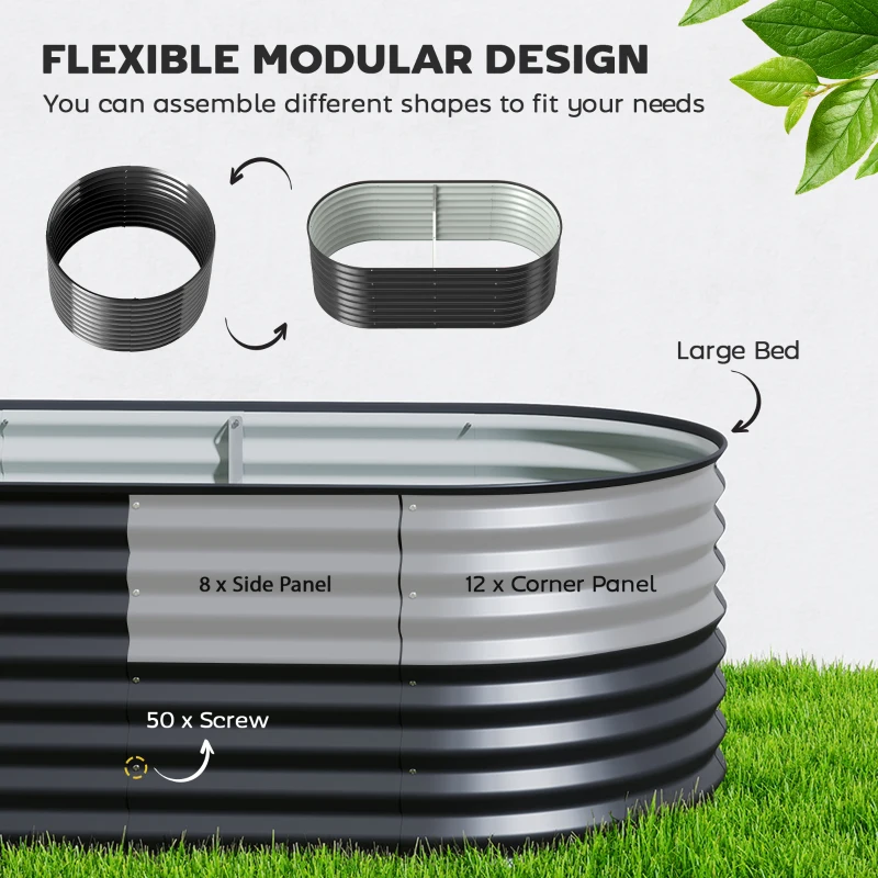 Outsunny 5 x 2.5 x 2 ft Galvanized Raised Garden Bed, Easy DIY Oval Planter Box with Safety Edging and Gloves, Black