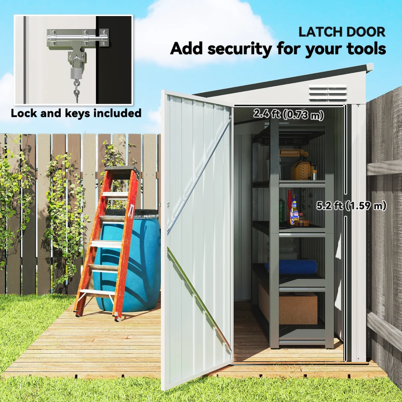 Outsunny 4' x 8' Outdoor Storage Shed Lean to Shed Outdoor Metal Tool Shed with Lockable Door and Air Vents, White