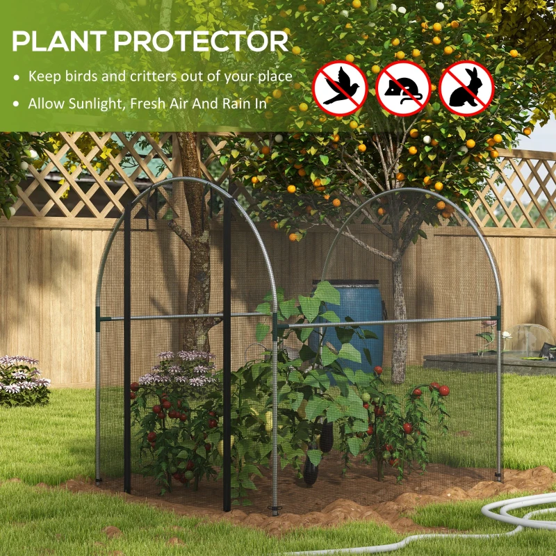 Outsunny 4.9' x 3.9' Crop Cage with Zipper Roll-Up Door, Mesh Plant Protection Tent from Animals with Galvanised Steel Frame