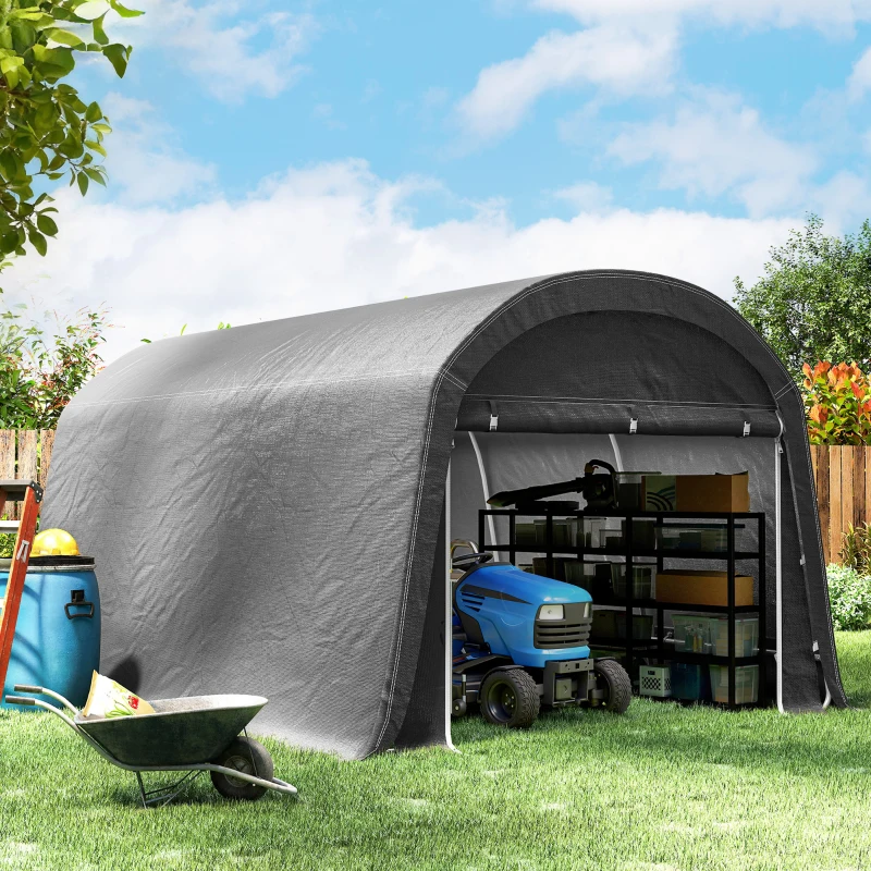 Outsunny 10' x 15' Portable Shed, Outdoor Storage Shed Tent with Roll-Up Zipper Door for Patio Garden Garage, Dark Grey