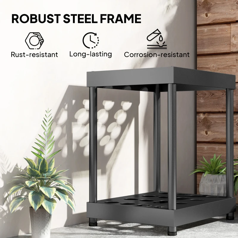 Outsunny Garden Tool Storage Rack, Up to 16 Tools, Heavy-Duty Metal Yard Tool Organizer for Garage Organization and Storage