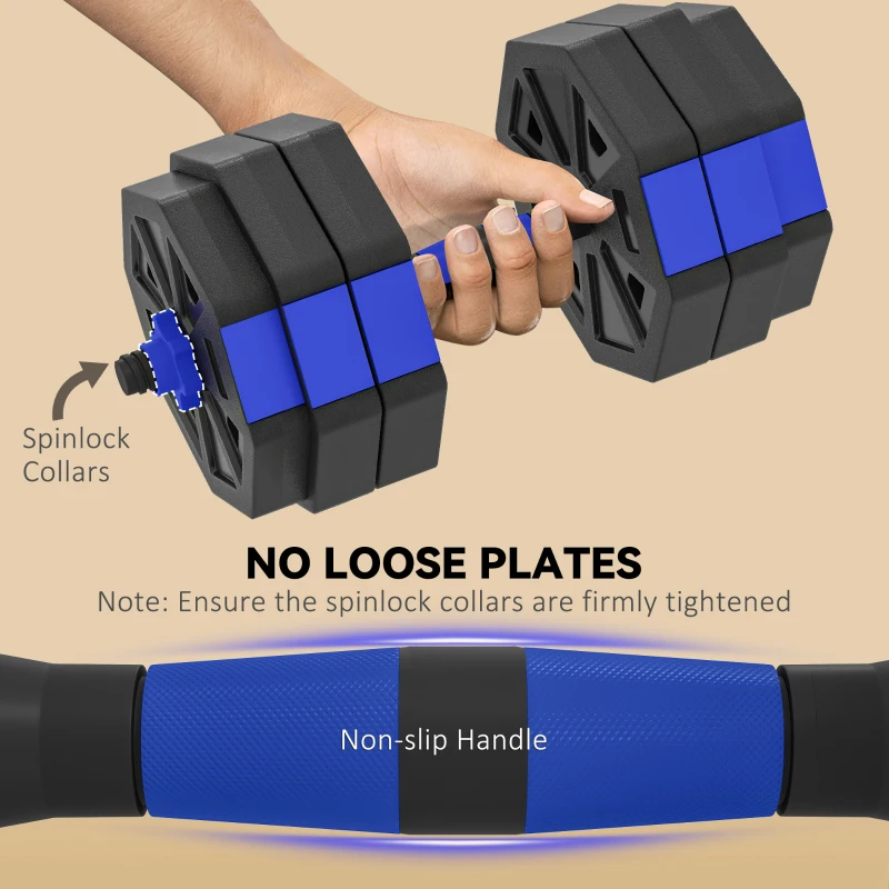 Soozier 6-in-1 Adjustable Dumbbell Set, Used as Kettlebell, Barbell, Dumbbell, Push-Up Stand, 66lbs Free Weights Set, Blue