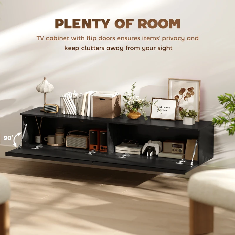 HOMCOM Wall Mounted TV Stand, Floating TV Cabinet with Storage, for TVs up to 70", High Gloss Effect, Black