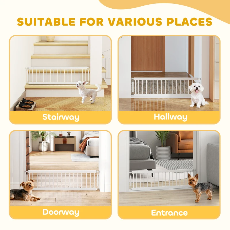 PawHut 26"-37" Dog Gate, Adjustable Pet Gate, Fits 10" Tall with 2 Extension, Pressure Mount Kit for Stairs and Doorways, White