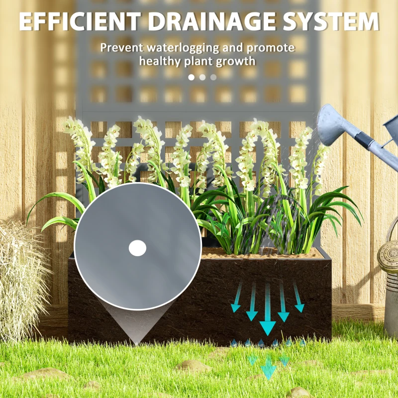 Outsunny Galvanized Raised Garden Bed Planter Box with Trellis for Climbing Plant, Vegetable, Vine, 35"x16"x70" Grey Wood Effect