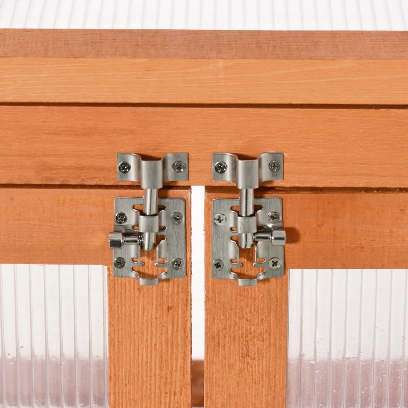 Outsunny Wooden 2 Tier Cold Frame Greenhouse Polycarbonate Plant Grow House Portable Garden, 22.8" x 17.3" x 30.7", Orange