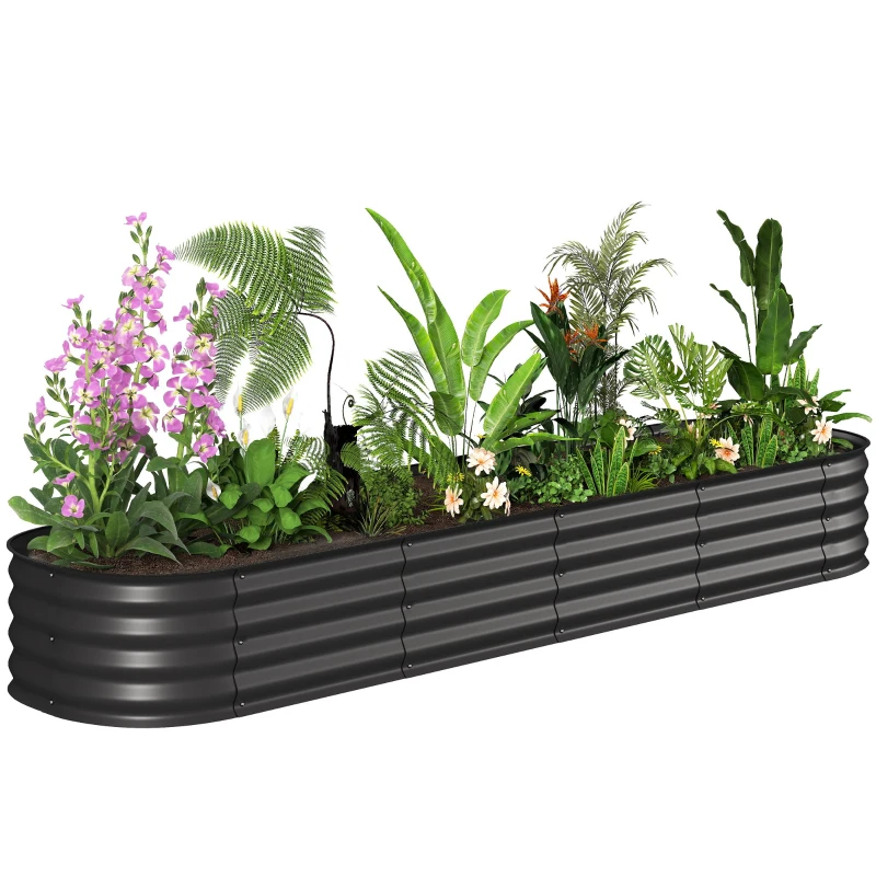Outsunny 7.9 x 2 x 1ft Galvanized Raised Garden Bed Kit, Metal Planter Box with Safety Edging, Black