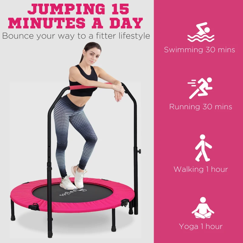 Soozier 40" Foldable Mini Fitness Trampoline, with Adjustable Foam Handle, Pink