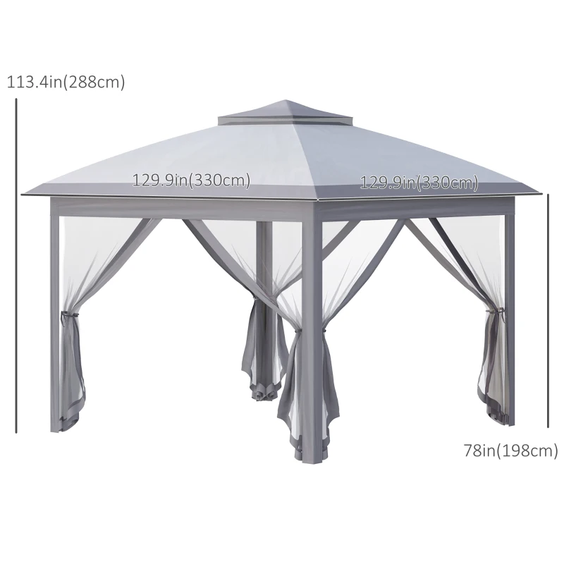 Outsunny 11' x 11' Pop Up Canopy, Double Roof Foldable Canopy Tent with Zipper Mesh Sidewalls, Height Adjustable and Carrying Bag, Event Tent for Patio Garden Backyard, Grey