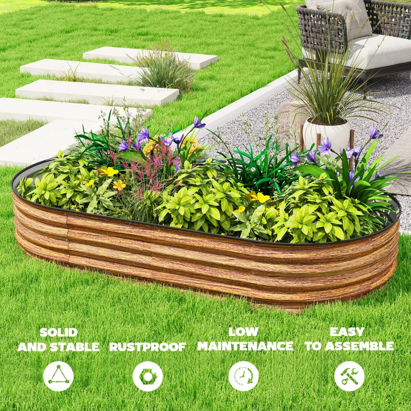 Outsunny 6' x 3' x 1' Large Outdoor Planter Box, Galvanized Raised Garden Bed with Metal Plant Stake, Brown