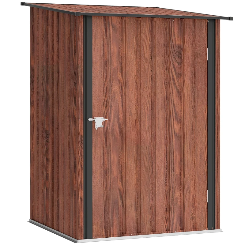 Outsunny 3.3' x 3.4' Lean-to Garden Storage Shed, Outdoor Galvanized Steel Tool House with Lockable Door for Patio, Teak