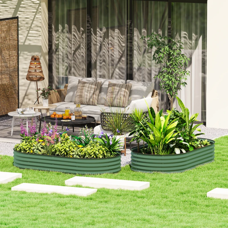 Outsunny 6' x 3' x 1' Large Outdoor Planter Box, Galvanized Raised Garden Bed with Metal Plant Stake, Light Green