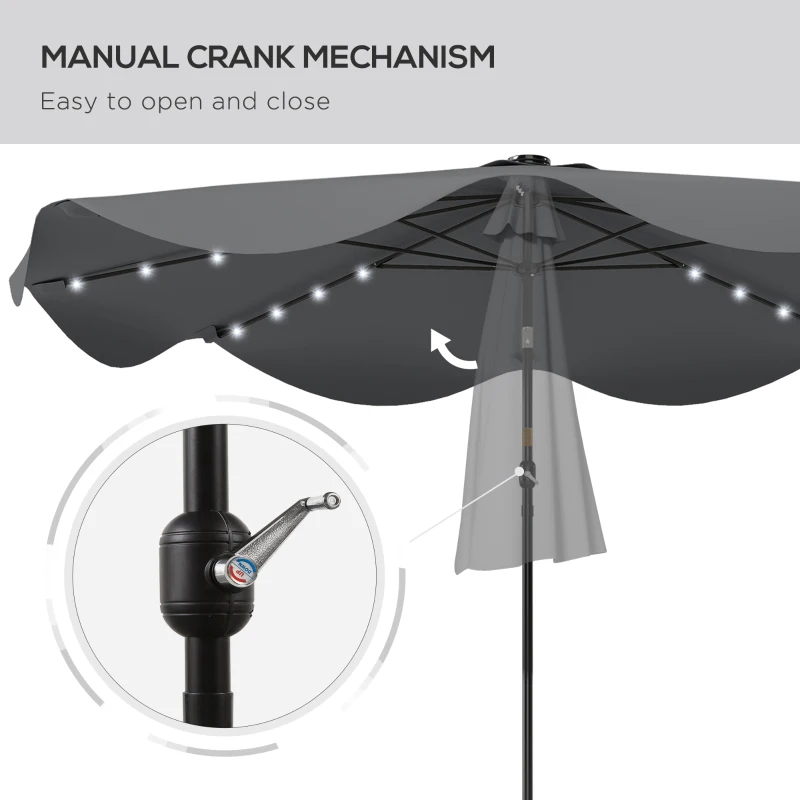 Outsunny Solar Patio Umbrella with LED and Tilt, Outdoor Market Table Umbrella Parasol with Crank, 10 x 10 ft, Dark Grey