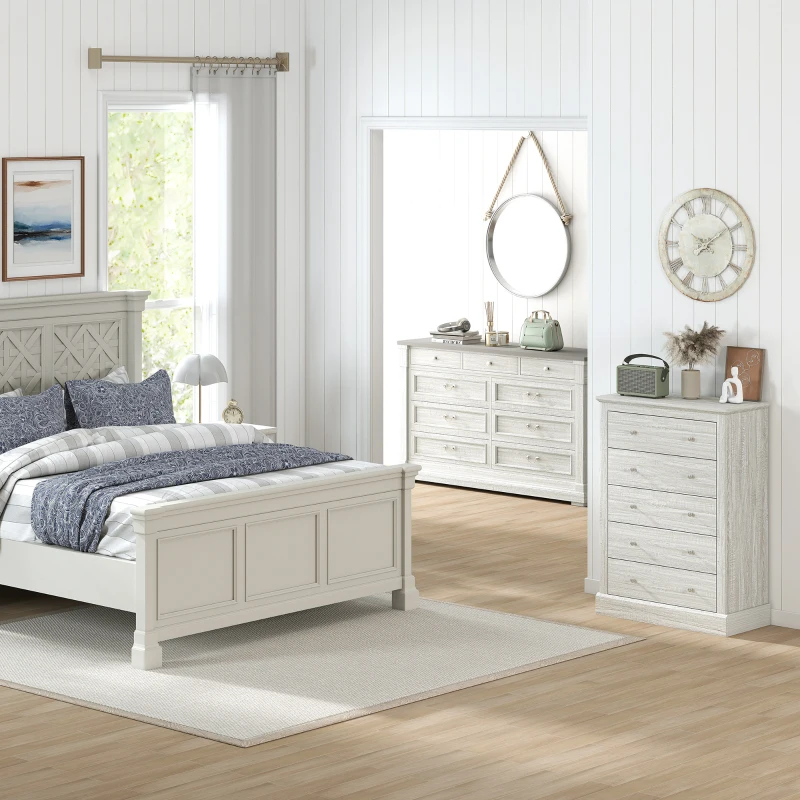 HOMCOM 31" Wide Farmhouse Chest of Drawers with 5 Drawers, Dresser for Bedroom with Wood Top for Living Room, Dirty Oak
