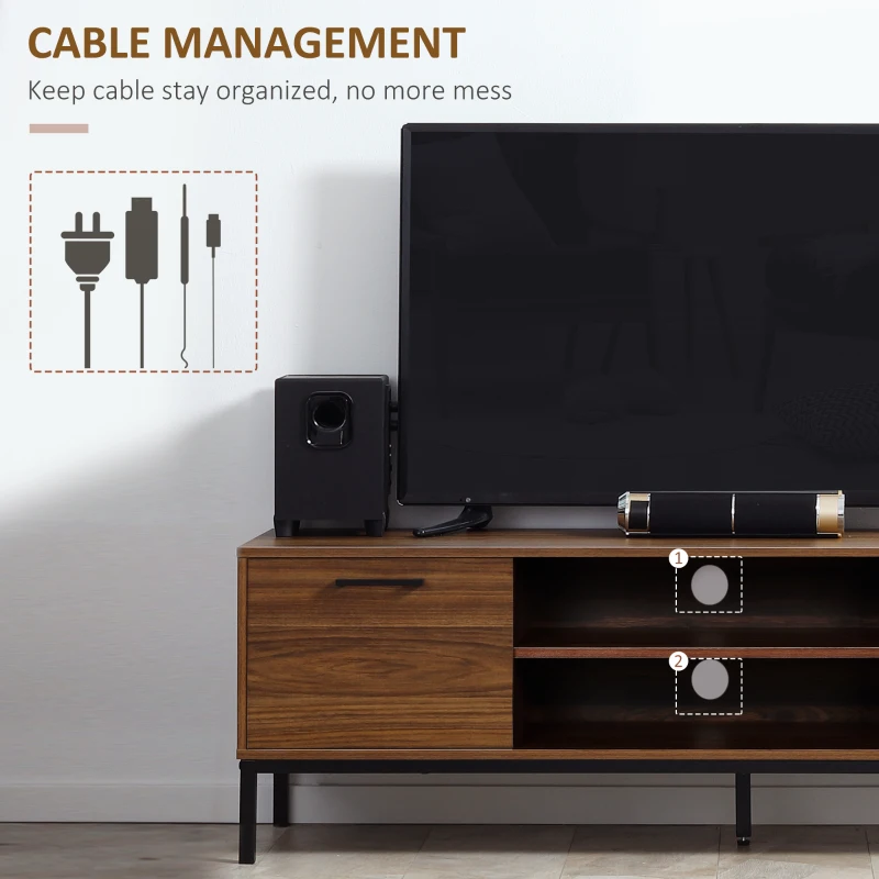 HOMCOM TV Stand for TV up to 50 Inches, TV Cabinet with Door, Open Storage and Drawers, TV Table with Steel Legs, Dark Walunt(m-5)