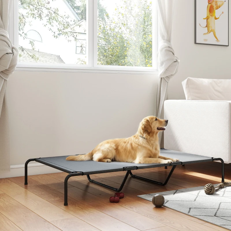 PawHut Elevated Dog Bed, Outdoor Dog Cot, Raised Dog Bed for Large Dogs with Breathable Mesh, Grey