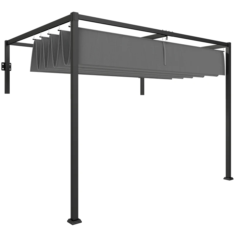 Outsunny 10' x 7' Lean To Pergola, Metal Pergola with Retractable Roof for Grill, Garden, Patio, Deck