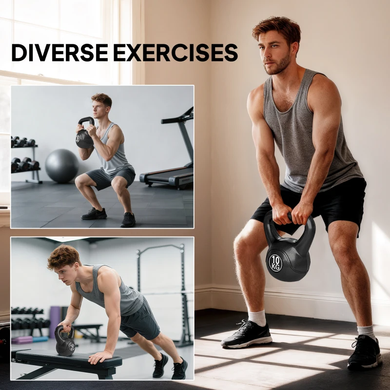 Soozier 22lb Fitness Kettlebell, Plastic Exercise Weight, Weightlifting Tools with Sand, Handle, Noise Reduction for Home, Gym