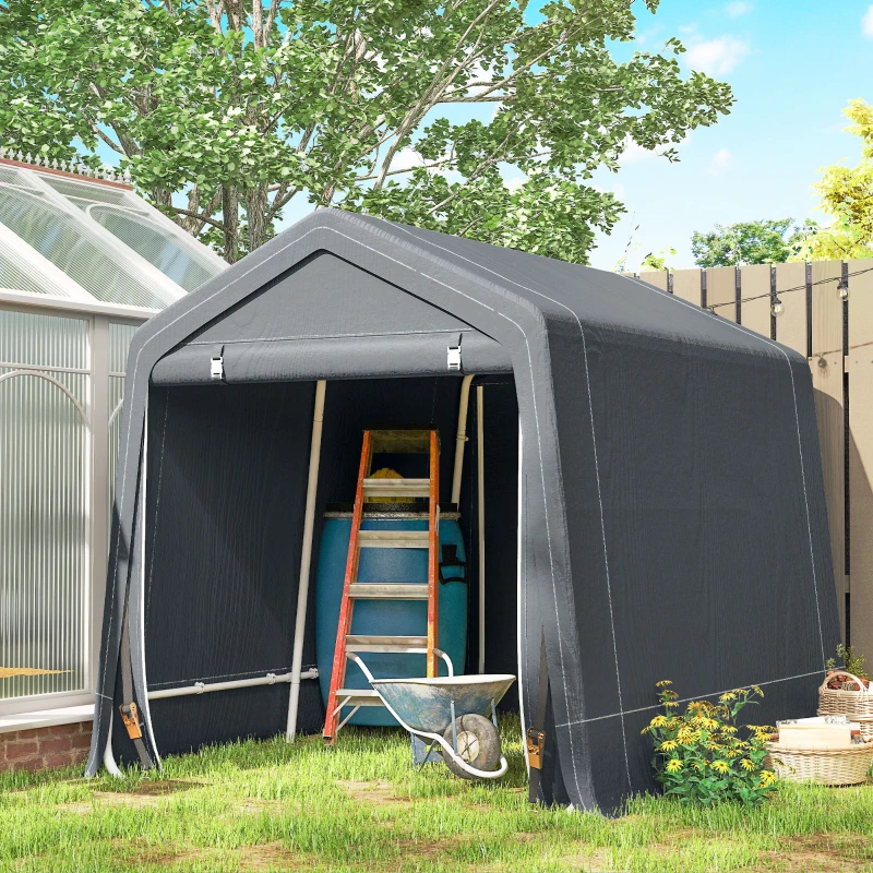 Outsunny 7.9' x 6.6' Garden Storage Tent, Patio Storage Shelter w/ Metal Frame and Double Zipper Doors, Dark Grey
