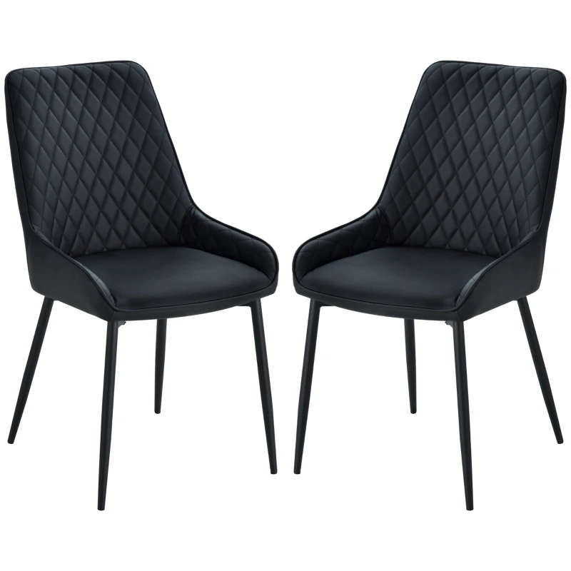 HOMCOM Upholstered Kitchen Chairs, Modern Dining Chairs Set of 2 with Diamond Tufting and Steel Legs for Dining Room, Black